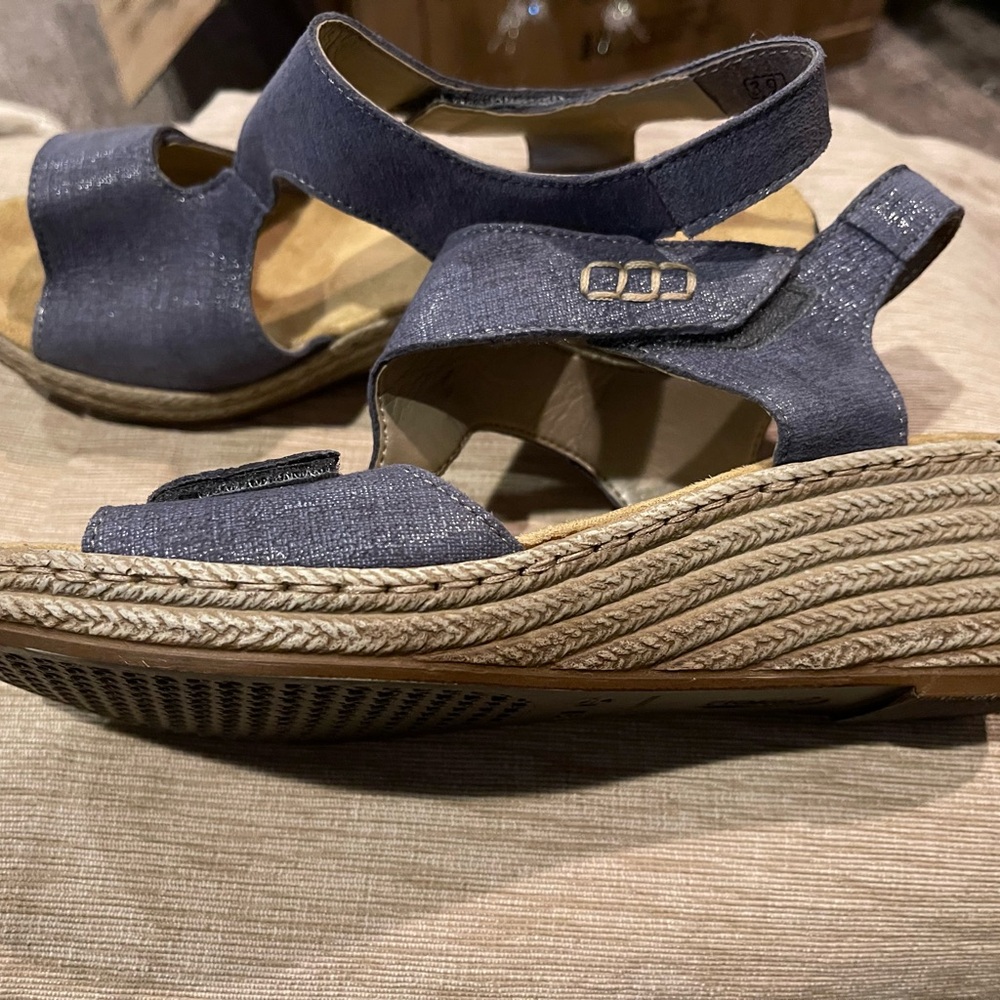 Rieker Blue Wedge Shoes with Espadrille Design Size 39 or 8.5-9